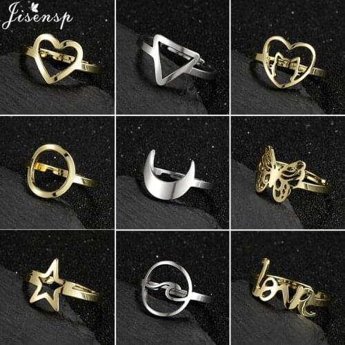 Minimalist Vintage Stainless Steel Ring for Women Simple Heart Round Cat Moon Love Fashion Rings Jewelry Accessories Wholesale
