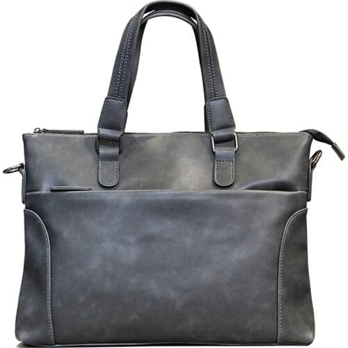 Fashion Men Crazy Horse PU Leather Casual Daily Male Briefcase Male Handbag Personality Shoulder Bag 13-13.5 inch Laptop Bag