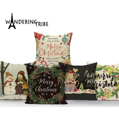 Santa Claus Christmas Tree Elk Print Pattern Pillowcases Decorative Cushion Cover for Cushion Sofa Car 45*45Cm Funda De Almohada