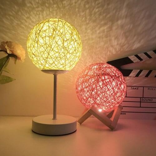 Rattan Ball Night Light Bedroom Bedside Table Lamp Living Room Decor Nordic Led Desk Lamp Birthday Gifts Home Study Reading Lamp