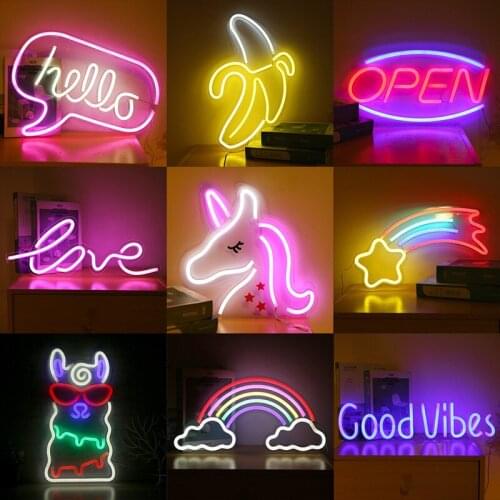 New LED Acrylic Backplane Transparent Neon Lights Lovely Dolphin Unicorn Alpaca Cactus Pineapple Coconut Xmas Tree Nightlights