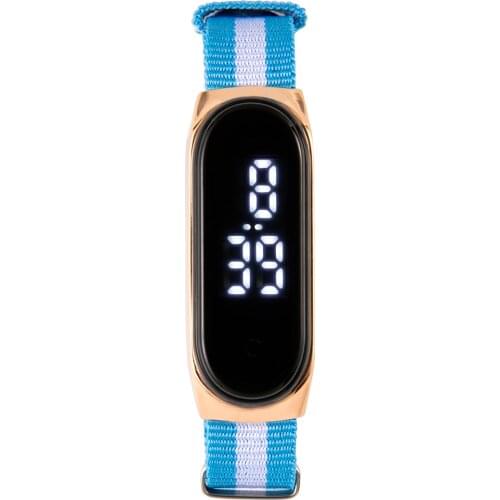2021 New Fashion Ladies LED Electronic Wrist Watches Blue Rainbow Nylon Watch Strap Waterproof Leisure Childrens Watchc