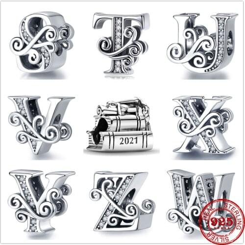 New Letter Alphabet S-Z Charm Name charm Beads fit Original Pandora Charms Silver 925 Bracelet accessories DIY Women Jewelry