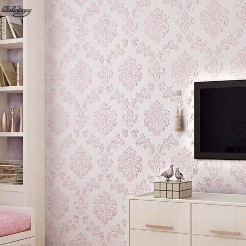 Beibehang Non woven European 3D Fine press Damascus warm living room bedroom TV backdrop wallpaper