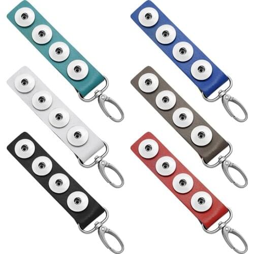 PJ8002 Fashion New Colorful 4 buttons Leather Hangable snap key chains fit 18MM snap buttons jewelry wholesale