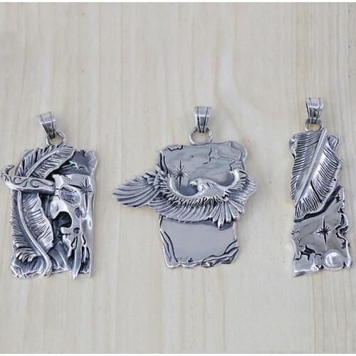 S925 Sterling Silver Flying Eagle Feather Embossed Brand Pendant Handmade Jewelry Retro Thai Silver Pendant Male And Female