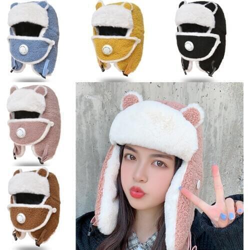 Winter Thick Cashmere Bomber Hat Women Warm Plush Velvet Lei Feng Bonnet Outdoor Camping Russia Ski Ear Protection Face Cap