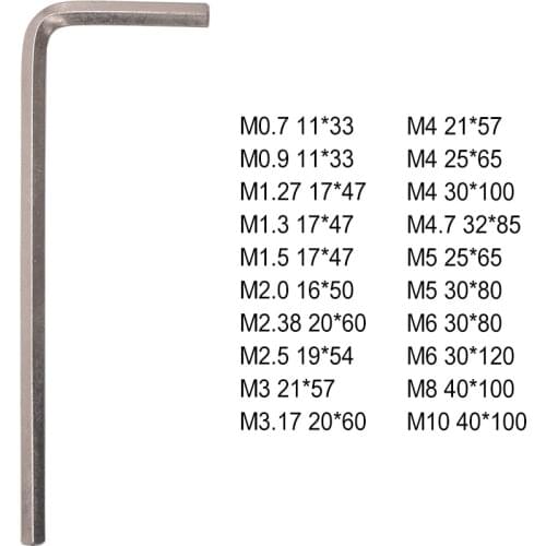 L Shaped Hex Hexagon Key Allen Wrench 0.7 0.9 1.27 1.3 1.5 2 2.38 2.5 3 MM Carbon Steel Allen Key