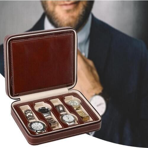 2/4/8 Grid Faux Leather Zipper Watch Jewelry Storage Box Organizer Display Case travel jewelry watch collection box