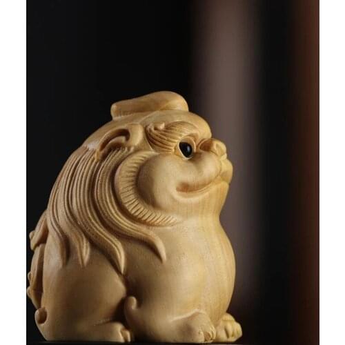 Boxwood 4.5cm Pixiu Sculpture Chinese Beast God Animal Statue Unicorn Feng Shui Lucky Home Decor