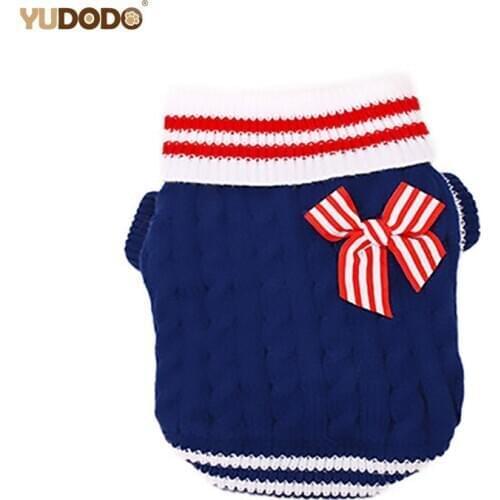 Warm Dog Clothes Winter Autumn Navy Puppy Cat Pet Sweater With Bowtie Breathable Teddy Chihuahua Christmas Costume Dogs Coats