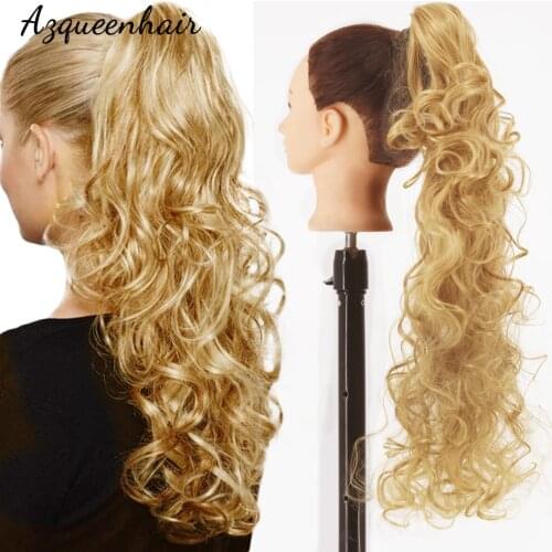 AZQUEEN Synthetic Fiber Claw Clip Wavy Long Ponytail Extensions 24Inch Thick Wave Hair Black Brown gold For Women