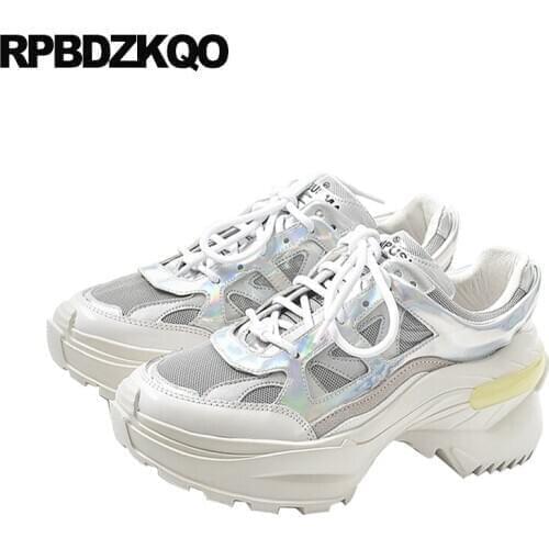 Designer shoes china elevator creepers custom platform trainers thick sole silver luxury women breathable mesh wedge sneakers