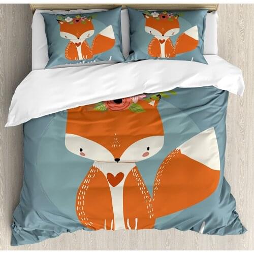 Animal Quilt Set Cute Fox Duvet Cover Fashion Bedding Set Bedroom Decor King Size Bedding Set