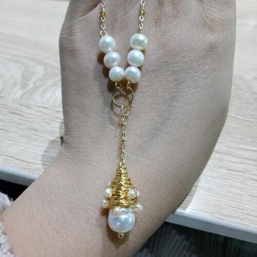 Hot Selling 925 Sterling Silver 14K Roll Gold Jewelry Baroque Pearl Necklace Pendant For Women Party Gift