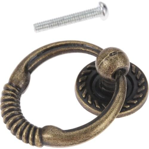 1pc Antique Bronze Cabinet Knob Cupboard Drawer Pull Handle Dresser Ring Pulls with Screws 43*37mm Furniture Fittings