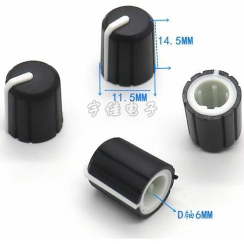 10 Piece 11.5 * 14mm black rubber knob half handle D-shaped inner hole 6mm potentiometer adjustment 180 ° indicator knob