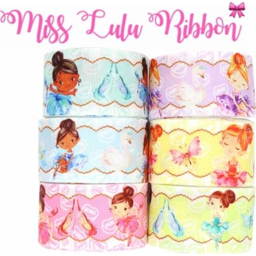 16mm-75mm Ballet Girl Butterfly Dancing Shoes Printed Grosgrain/Foe Ribbon Sweet Love DIY Hair Bowknots Party Decor 50yards/roll