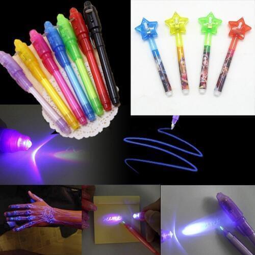 Star Head Luminous Light Pen Magic Purple 2 In 1 UV Black Light Combo Drawing Invisible Ink Pen Educational Toys For Children
