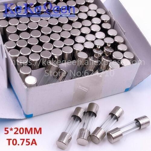 20pcs/Box 5*20mm 0.75A 250V Slow Fuse 5*20 T0.75A T750mA 250V Glass Fuse 5mm*20mm