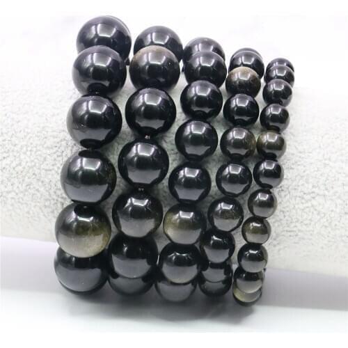 8 10 12 14 16mm Natural Round Gold Sand Obsidian Agates Bracelet Onyx Jaspers Stone Women Men Girl DIY Hand Made Jewelry Making