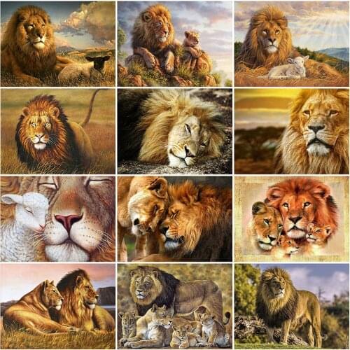 MomoArt Diamond Mosaic Lion Animal Full Drill Square Diamond Embroidery Needlework Beaded Mosaic 5D DIY Art Handmade Hobby