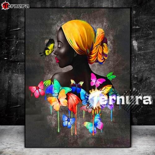 Diamond Painting Black woman and butterfly Full Diamond Embroidery Pattern Rhinestones Needlework DIY Mosaic decor Cross Stitch