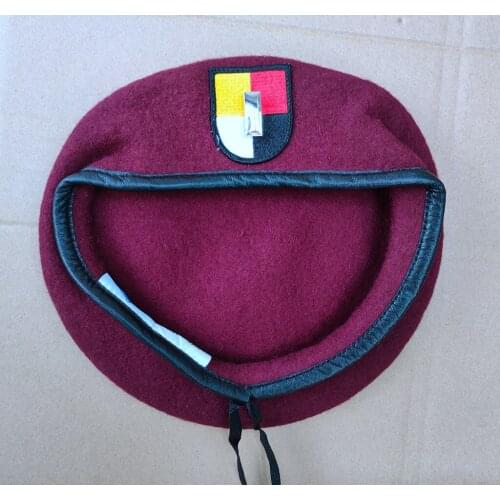 US Army 3th Airborne Special Forces Group Wool Purplish Red Beret FIRST LIEUTENANT OFFICER RANK INSIGNIA Military Hat