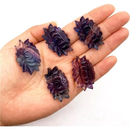 Beautiful 1PC Natural Colorful Fluorite Lotus Flower Crystal Stone Hand Carved Ornament Healing Love Natural Quartz Crystals