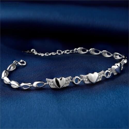 Fashion Bracelet For Women Pure 925 Sterling Silver Love Heart Zircon Charm Bracelet Silver Jewelry Accessories For Party Lady