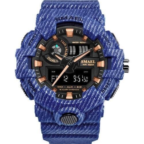 Smael Men Watch Fashion Blue Camouflage Military Sports Watches Men Dual Display Multifunction Quartz Wristwatches reloj hombre