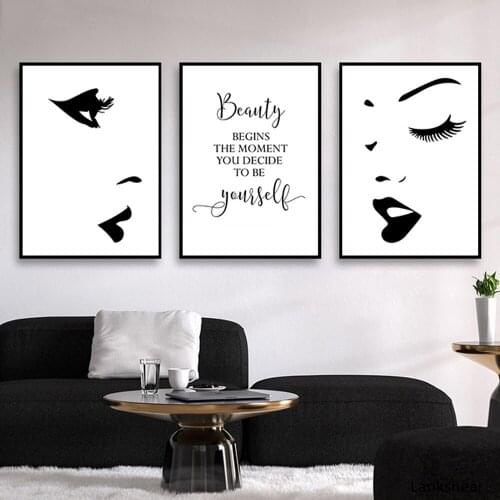Black And White Wall Art Canvas Painting Poster Quotes Posters And Prints Abstract Lips Wall Painting Modern Paintings Pictures