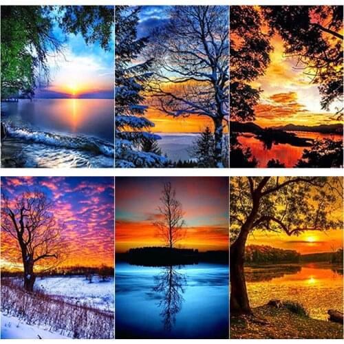 DIY 5D Diamond Painting Full Square Round Drill Sunset Scenery Diamond Embroidery Autumn Scenery Cross Stitch Scenery Home Decor