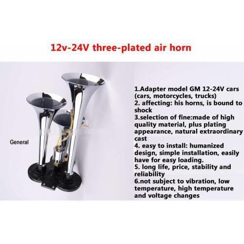Long life Universal 12-24V three-plated air horn motorcycles, cars, trucks, buses trumper 110 BD good sound quality nice price