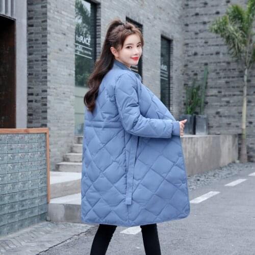 Fad Winter Solid Long Jacket Women Stand Collar With Sashes Womens Parkas Thick Cotton Padded Plus Size Outwear Casual Coats