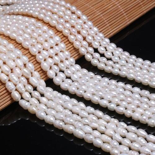 Fine 100% Natural Freshwater Pearl Oval Shape Beads for Jewelry Making DIY Bracelet Necklace Size 5-6mm