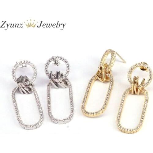 5 Pairs, Exquisite women‘s cz gold drop earrings crystal zircon dangle earrings for girl oval earrings girl‘s jewelry gift