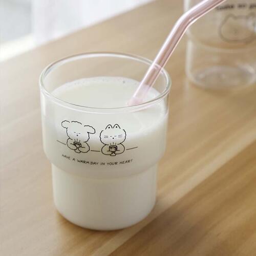 2Pcs Korean Cartoon Animal Glass Coffee Mug Transparent Glass Cup Home Milk Juice Cup Office Cafe Drinkware Drink Glass 400ml