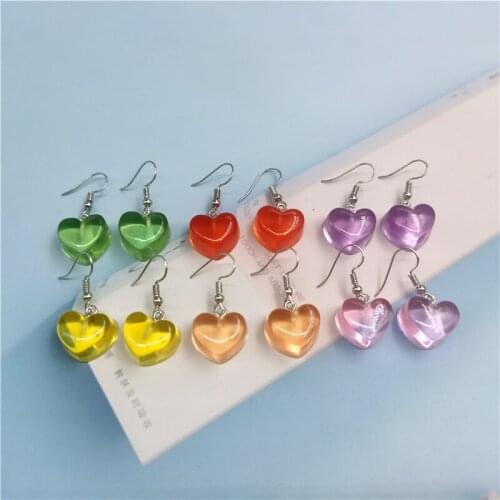 1Pair Korea Colorful Transparent Heart Drop Earrings For Women Girl Cute Christmas Earring Jewelry for Student Gift EC371