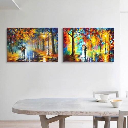 Colorful Night Canvas Painting Knives City Landscape Poster Print Modern Wall Art Oil Picture For Living Room HD Frameless