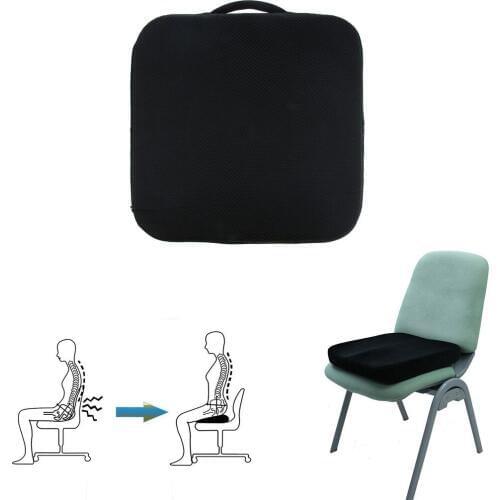 Memory Foam Square Seat Cushion - Office Home Chair Pad - Carry Handle / Removable Cover 40 x 40 cm Black
