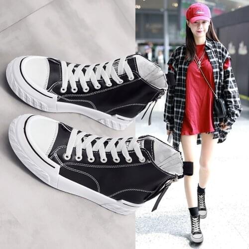 Hot Women Sneakers 2020 Fashion Breathable Vulcanized Shoes Women Pu leather Platform Shoes Lace up Casual Shoes White Trainers