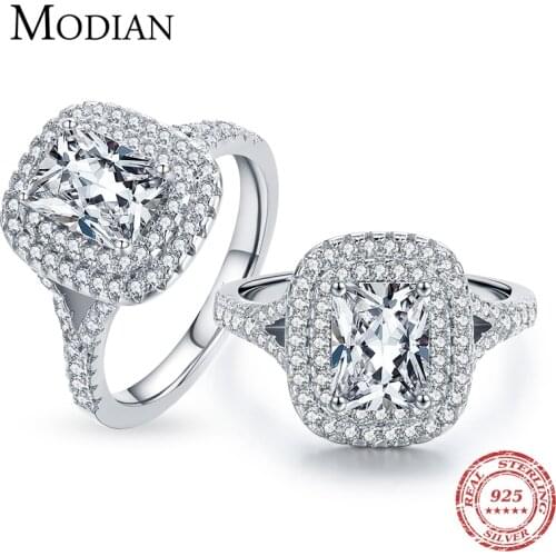 Modian Luxury Female Rectangle Clear CZ Ring Classic 925 Sterling Silver Wedding Engagement Rings For Women Fine Jewelry Bague