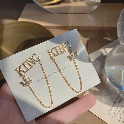Fashion Chain Tassel KING Dangle Earrings For Women Metal Letters Gold Color Crown Rhinestone 2021 New Earrings Female Jewelry