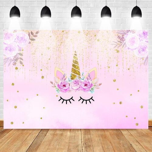 Mohofoto Unicorn Backdrop for Photography Photophone Birthday Background for Girls Flower Backdrops Baby Gold Sequins Shoot