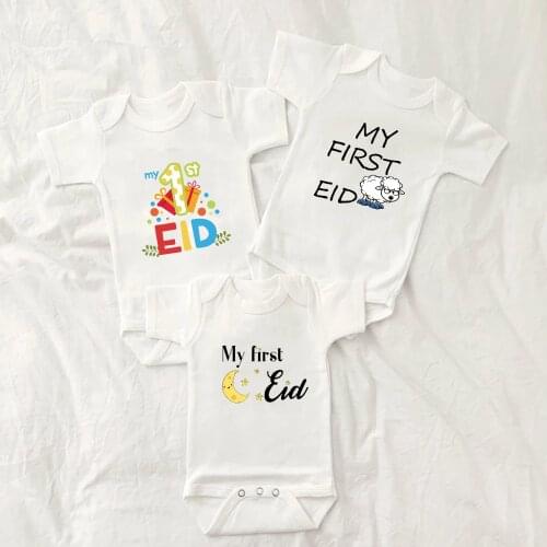 My First Eid Newborn Baby Jumpsuit Baby Born Doll Dress Twins Little Boys Girls Short Sleeve Top Soft Bodysuit Baby Clothes