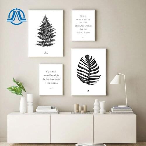 Nordic Style Wall Art Print Black Leaves Canvas Painting You Are Unique Quote Poster Minimalist Pictures For Living Room Decor