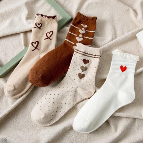 Korean Pure Cotton Girls Medium Tube Socks Spring Summer Cute Heart Lace High Elasticity Fashion Breathable Women Ankle Socks