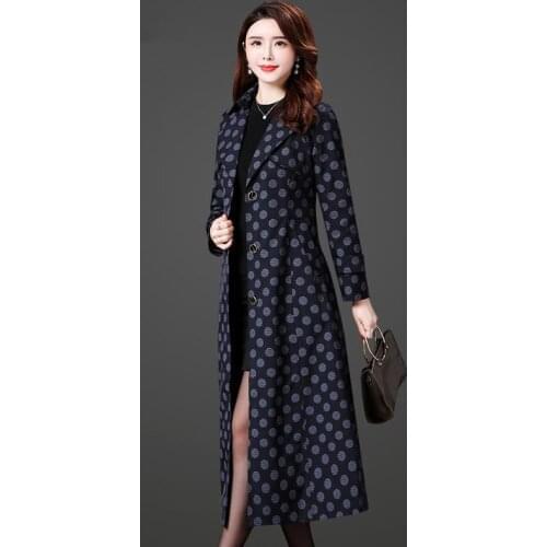 2021 New Autumn Women Trench Fashion Polkadot Printed Oversize Lapel Trench Coats Belted Female Slim Single-Breasted Windbreaker