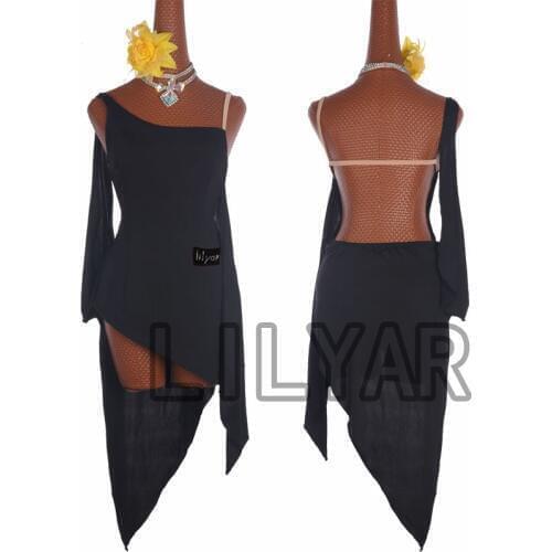 New Latin Dance Dress Competition Dress Dance Skirt Costumes Skirt Performing Dress Flowing skirt Adult Customize Children black